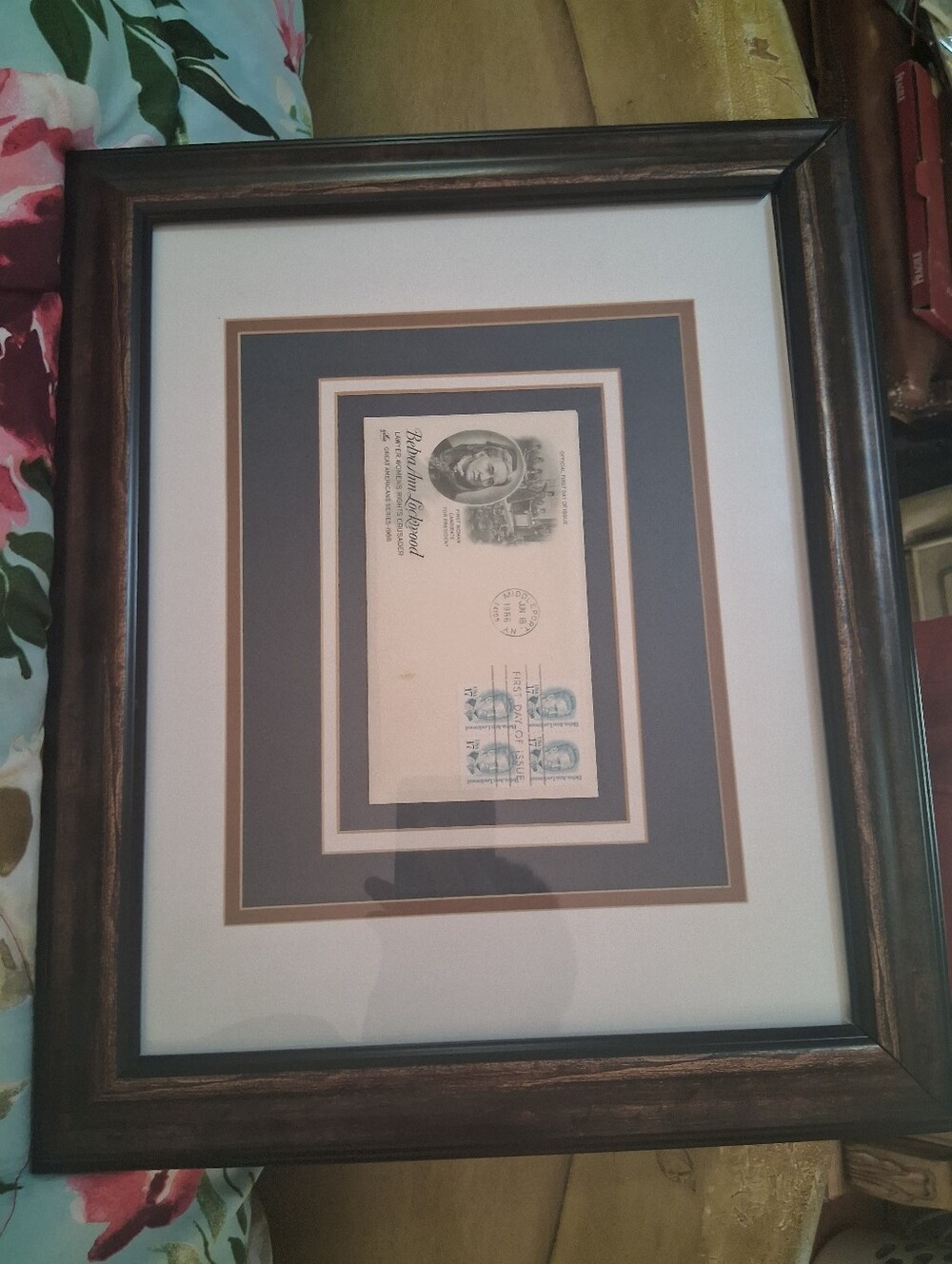 Framed Vintage Postal Art in Brown and White